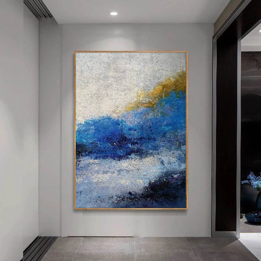 Dining Handmade Blue Gold Leaf Abstract Canvas Artwork 7LC93
